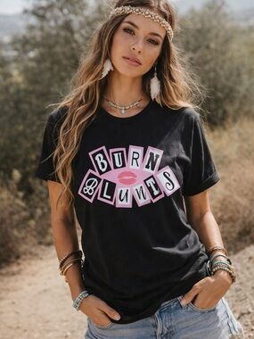 Black "Burn Blunts" Graphic Tee - Women's Casual Top Size Medium